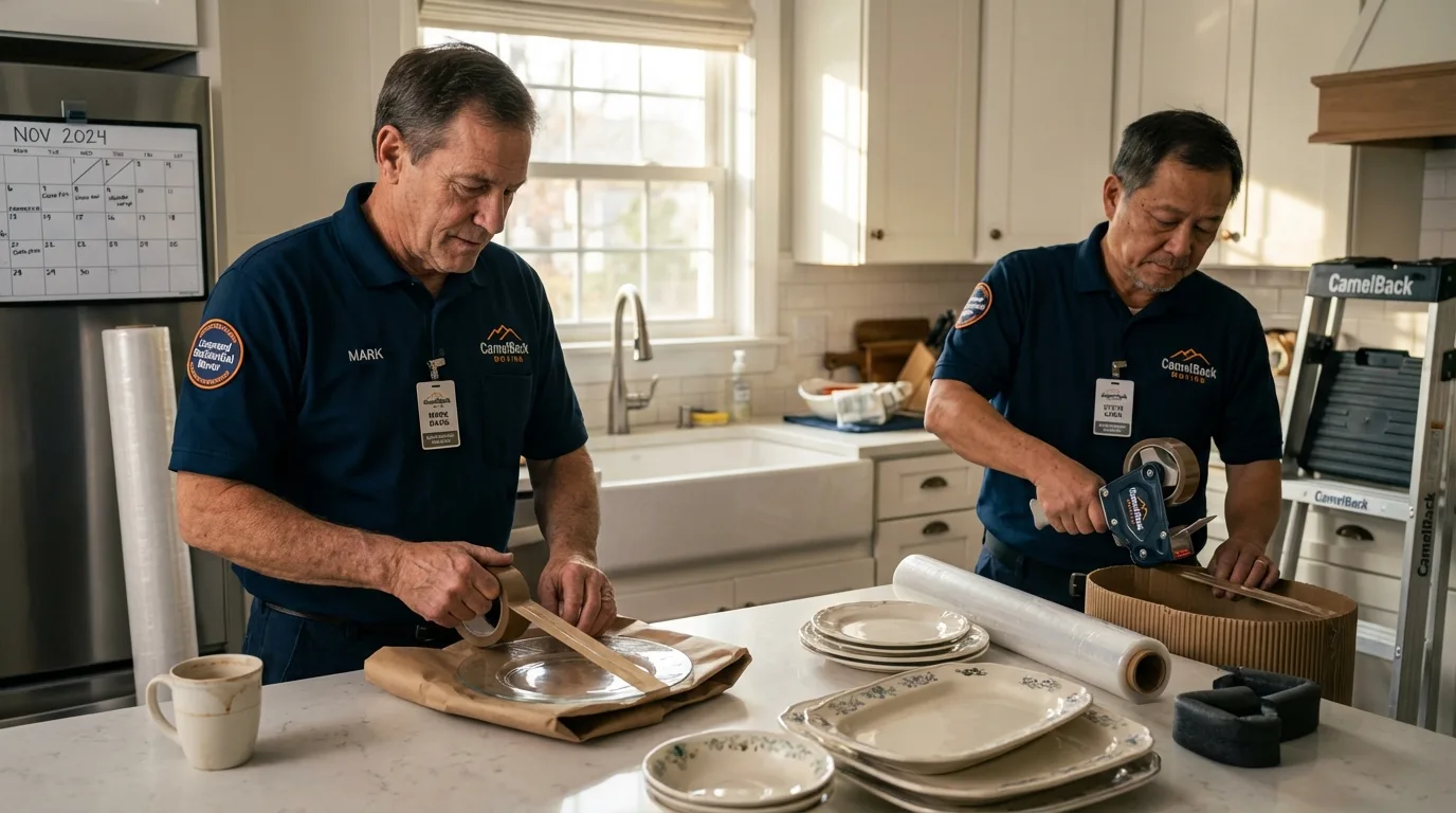 Professional crew packing kitchen dishware in Peabody, KS